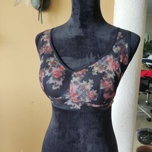 NWOT Floral Print Black Bralette Size 3L